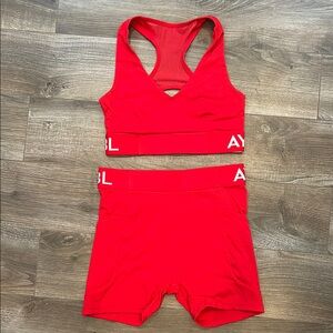 Red AYBL Sports Bra and Shorts Set